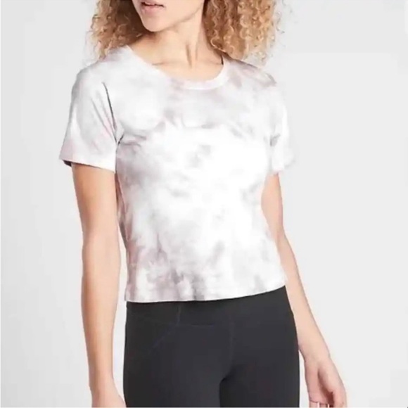 Athleta Tops - Athleta Gray Tie-Dye Short Sleeve Organic Cotton Daily Crew Cropped Tee XS